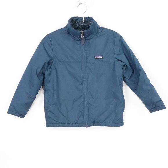Patagonia Other - Patagonia Reversible Jacket Boys Medium Blue Sherpa Fleece Lined Fall Winter